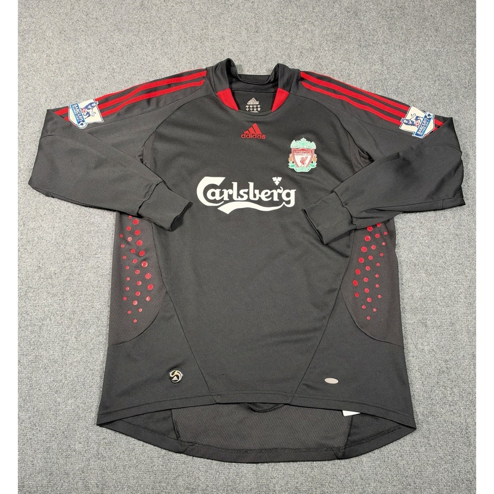 Liverpool FC 2008/09 Adidas Goalkeeper Jersey Large Black Carlsberg EPL